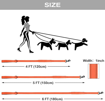 Joytale Dog Leash Heavy Duty for Large Dogs that Pull, Double Handle for Traffic Control, Double-Sided Reflective Leashes for Large Medium Dogs Night Safety, 4FT, Orange