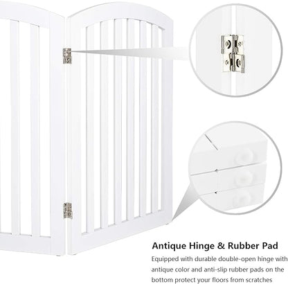 Bonnlo 30'' Tall White Freestanding Dog Gates for Doorways, Trifold Pet Gate Step Over Foldable Gate, Wooden 3 Panel Pet Gate Christmas Tree Fence with 3 PCS Foot Supporters, Up to 61'' Wide