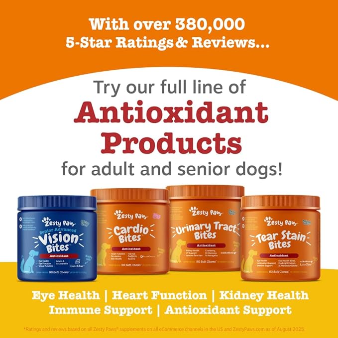Zesty Paws Cardiovascular Support for Dogs - Taurine for Dogs - with CoQ10, L Carnitine & Sea Buckthorn - Senior Heart Health - AlaskOmega Fish Oil Omega 3 - Senior - Salmon - 90 Count