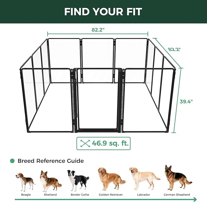 FXW AuraSpace Pro Acrylic Indoor Dog Playpen, Heavy-Duty with Metal Frame, 40" Height 12 Panels for Medium and Large Dogs, Black│Patented