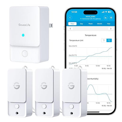 GoveeLife Indoor WiFi Thermometer Hygrometer 3Pack, Smart Humidity Temperature Sensor with IP 65 Waterproof, App Notifications, 2-Year Free Data Storage Export, Temperature Humidity for Home Patio