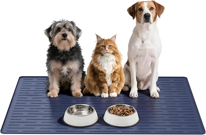 Large Dog Mats for Food and Water, 32"x24" Waterproof Pet Food Mats for Floor Nonslip Silicone Bowl Mats with Raised Edges