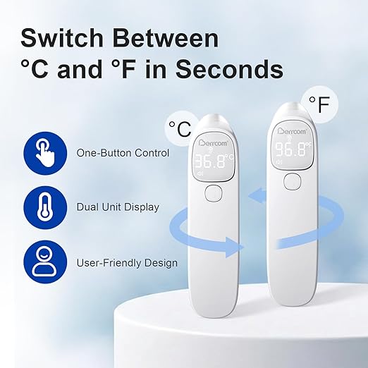 Berrcom 2-in-1 Forehead and Ear Thermometer with Magnetic Probe - Digital Infrared Thermometer for Adults & Babies, LED Display, 1s Reading, Auto Shut-Off