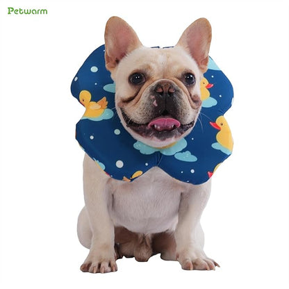 PetWarm Recovery Collar for Dogs, Dog Recovery Collar, Lightweight Pet Neck Protector with Memory Foam Padding, Gentle No-Lick Flower Design for Calm Rest and Travel, Duck Print, Green, S