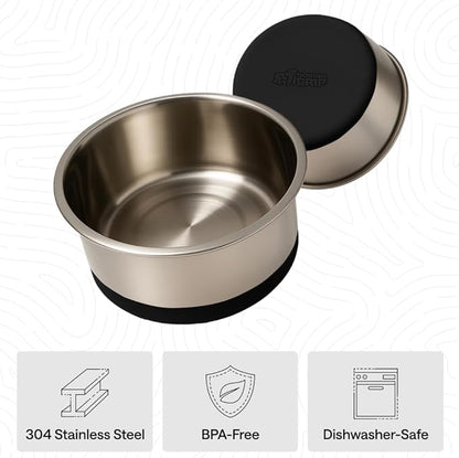 GORILLA GRIP Dog Bowls, Food Grade 304 Stainless Steel, Holds 6 Cups Each (48 fl oz) Food and Water Bowl for Feeding Dogs and Cats, Dishwasher Safe, Rust Resistant, BPA Free Rubber Base Set of 2 Black