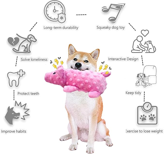 Squeaky Dog Toys Plush Dog Toy with Crinkle Paper Stuffed Durable Dog Chew Toys for Small Middle and Large Dogs Pig Blue