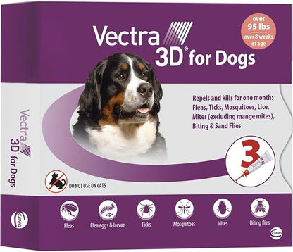 Vectra 3D For Dogs Flea, Tick & Mosquito Treatment & Prevention For Extra Large Dogs Over 95 lbs - 3 Month Supply