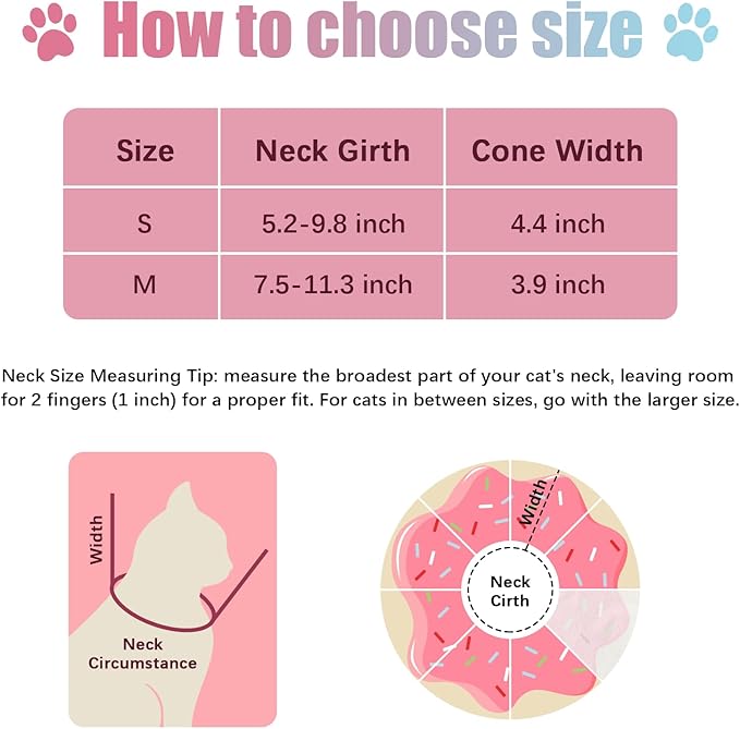 Cat Cone Collar Soft, Comfortable E Collar for Cats After Surgery, Recovery Elizabethan Collar for Cats Kitten to Stop Licking, Pink S