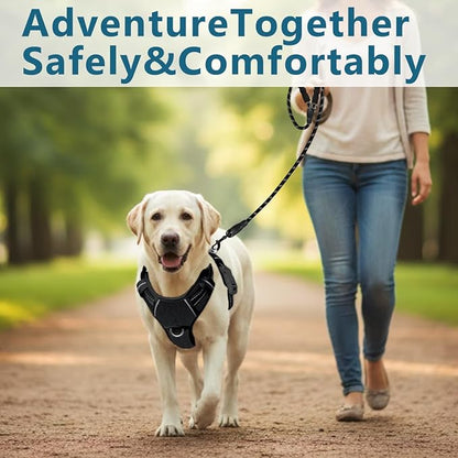 BARKBAY Dog Harness No Pull Oxford with ID Tag Pocket - Heavy Duty, Reflective, Easy Control for Large Dogs(Black Oxford,M)