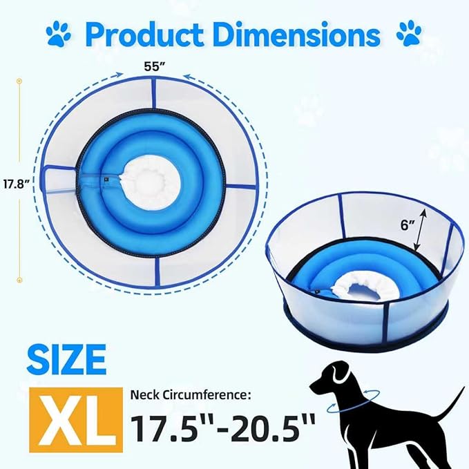 Upgraded Inflatable Dog Cone Collar for Dogs After Surgery,Adjustable Soft Elizabethan Collar for Medium Large Dogs,Comfortable Dual-Ring Dog Cone with Detachable Transparent Anti-Licking Shield(XL)