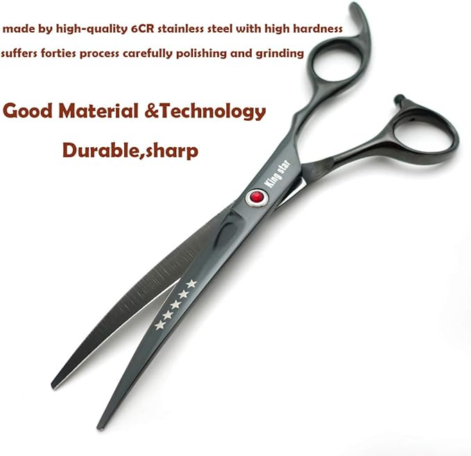 7.0in Titanium Professional dog Grooming Scissors set,Straight & Thinning & Curved scissors 4pcs set for Dog grooming (Bright black)
