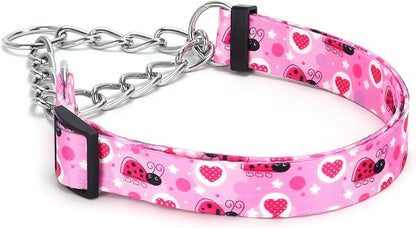 Martingale Dog Collar with Stainless Steel Chain - Limited Chain Cinch Training Collar for No Pull Training Dog - Flower Multicolor Cute Patterns - Premium No Slip Collar (HA12NO20, S)