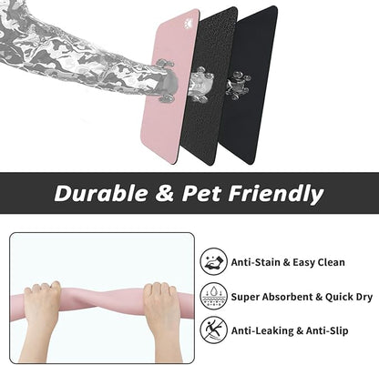 HotLive Dog Food Mat - Absorbent Cat Mat for Food and Water, No Stains Pet Feeding Bowl Mat, Easy to Clean Pet Placemats, Quick Dry Dog Water Dispenser Mat for Messy Drinkers | Paw Pink 18"x34"