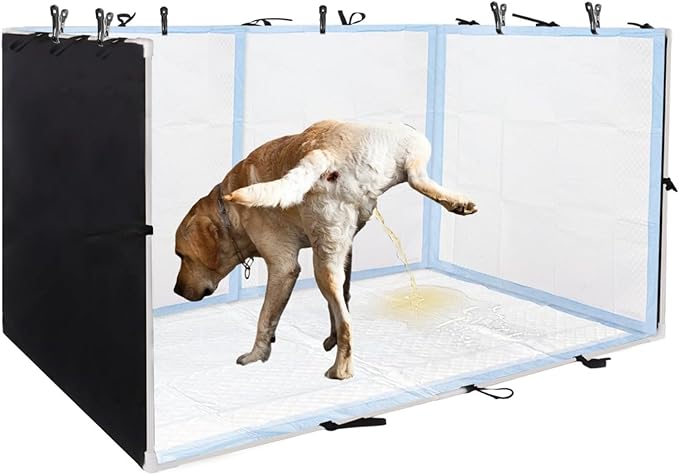 Dog Pee Pad Holder with High Walls 35"x29"x17.3" No-Splash Indoor Dog Potty Box with 6 Clamps, Foldable Potty Training Toilet for Large Small Medium Dogs Puppy Potty (Black)