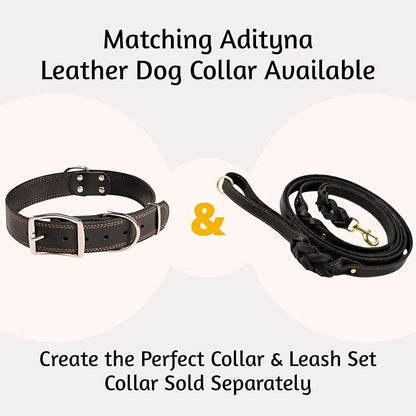ADITYNA - Double Handle Leather Dog Leash 6ft - Heavy Duty Braided Dog Leash with Traffic Handle - Lead for Training and Walking Medium Large Breeds (Black, Two Handles 6 Foot x 3/4")