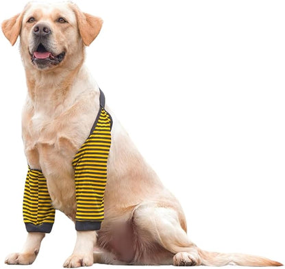 HDKUW Dog Elbow Protector for Calluses, Recovery Suit for Front Legs, Cone Collar Alternative to Stop Licking Wounds, Cover Sleeve for Small Medium Large Dogs - Black Yellow 3XL