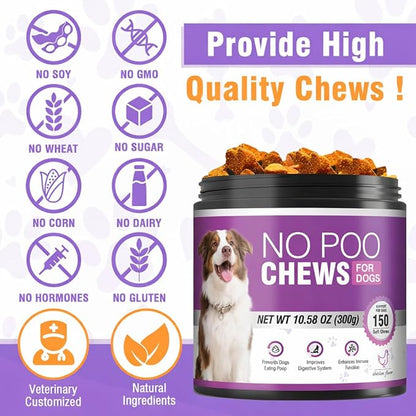 300 Chews No Poo Chews-No Poop Eating Deterrent for Dog-Coprophagia Deterrent for Dogs-Prevent Stop Dogs from Eating Poop Supplement with Digestive Enzymes&Probiotics-Breath Freshener-Chicken