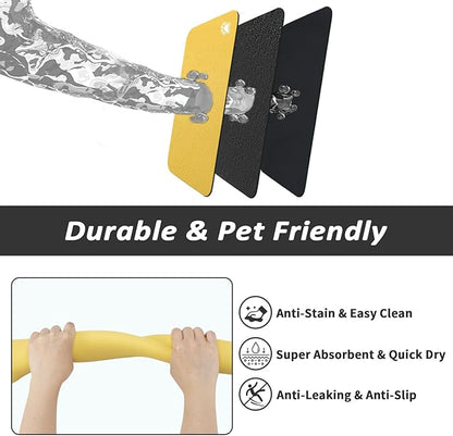 HotLive Dog Food Mat - Absorbent Cat Mat for Food and Water, No Stains Pet Feeding Bowl Mat, Easy to Clean Pet Placemats, Quick Dry Dog Water Dispenser Mat for Messy Drinkers | Paw Yellow 18"x 28"