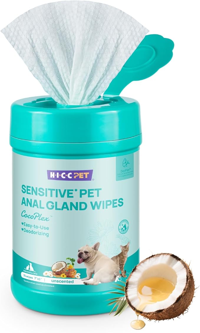 HICC PET Dog Wipes Cleansing Deodorizing, Nourishes Fur & Eliminates Odors, Pet Cat Cleaning Wipes for Paws and Butt - 75ct