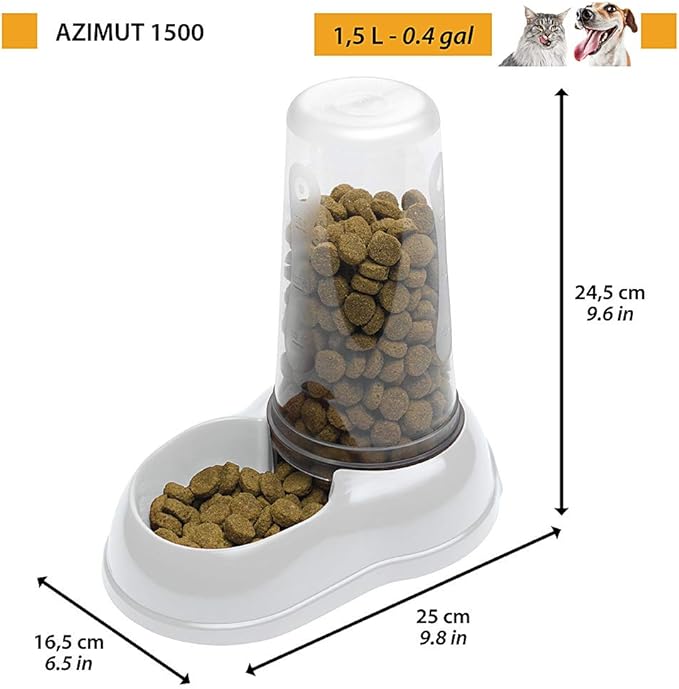 Ferplast Food or Water Dispenser for Dogs and Cats AZIMUT 1500 Pet Dispenser 1, 5 Liter Dry Food Feeder Water Feeder, Sturdy Plastic, Non-Slip Bottom, 16,5 x 25 x h 24,5 cm Blue