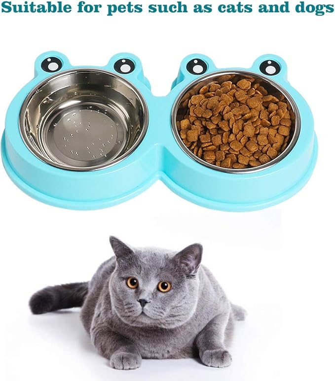 Skrtuan Double Dog Cat Bowls Premium Stainless Steel Pet Bowls with No-Slip Stainless Steel Cute Modeling Pet Food Water for Feeder Dogs Cats Rabbit and Pets