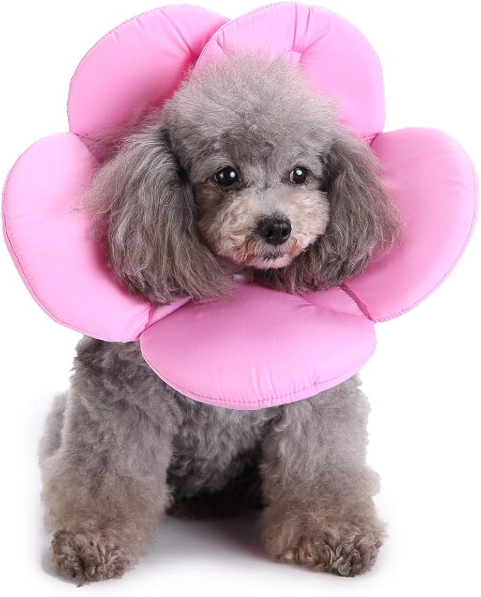 Dog Cone E-Collar Flower Soft Elizabethan Waterproof Grooming Recovery Protective Adjustable Collar for Puppy Small Medium Dogs (S Neck:9-11in, Pink)