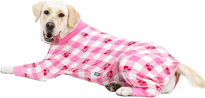 Pink Dog Recovery Suit - Female/Male Onesie, Lightweight, Prevents Shedding & Licking, Medium/Large Dogs