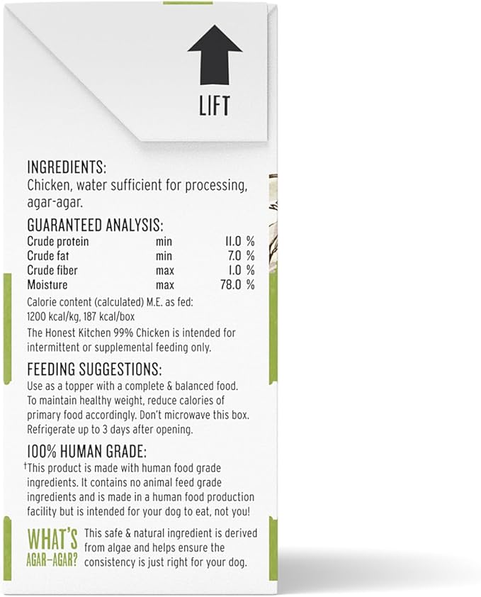 The Honest Kitchen Human Grade Grain Free Meal Booster: 99% Chicken (12 pack), 5.5 oz