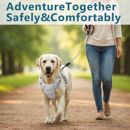 BARKBAY Dog Harness No Pull with ID Tag Pocket - Heavy Duty, Reflective, Easy Control for Large Dogs(Grey,M)