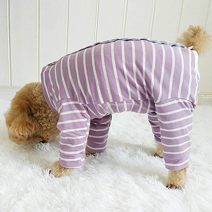 Dog’s Recovery Suit Post Surgery Shirt for Puppy, Full Coverage Dog's Bodysuit Wound Protective Surgical Clothes for Small and Medium Pets (Purple White Stripe-xs)