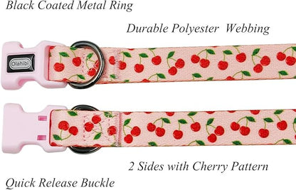 Dog Collar and Leash Set, Cute Cherry Pattern, Polyester Material, 5ft Leash, for Medium Dogs.(Medium,Pink Cherry)