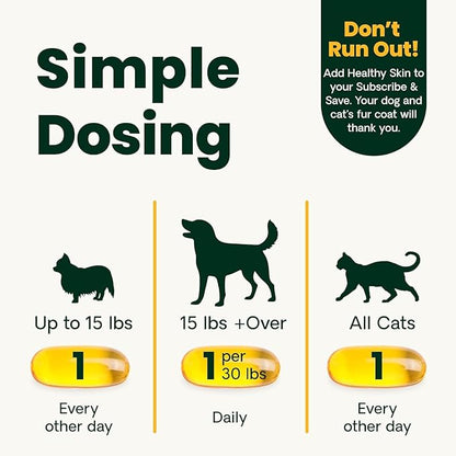 VetriScience Omega Healthy Skin and Coat Capsules, 3,6,9 Fish Oil Supplement for Dogs and Cats, Reduce Shedding, Over 750 mg Omega Fatty Acids per Capsule, Gel Caps, 90 Count