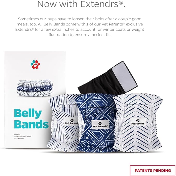 Pet Parents® Washable Belly Bands for Male Dogs (3pack) + Extendrs® of Durable Dog Diapers Male, Premium Male Dog Diapers & Dog Wraps (Small, Kahuna)