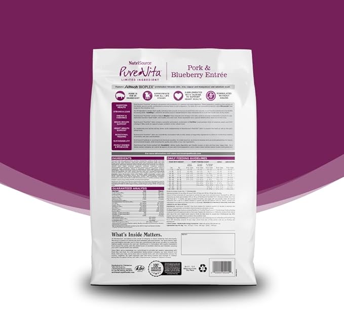NutriSource Pure Vita Grain Free Pork & Blueberry Dog Food, 12LB