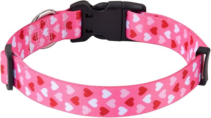 Mihqy Dog Collar - Adjustable Heart Dog Collar - Love Theme - Perfect for Small Medium Large Dogs(Pink Heart,L)
