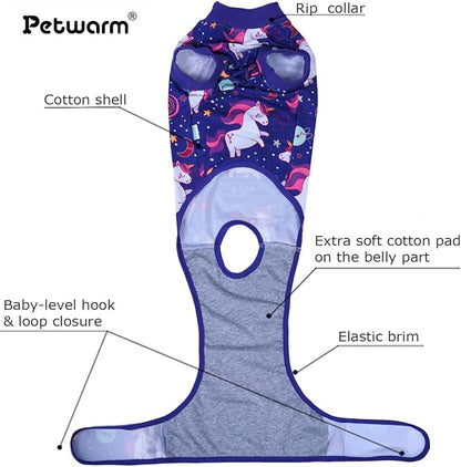 PetWarm Recovery Suit for Male Dogs Neutered, Dog Surgical Recovery Suit, Spay and Neuter, Prevents Licking After Surgery, Onesies for Dogs, Unicorn Pattern, Purple, XL