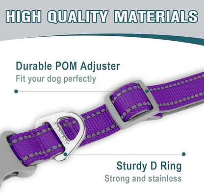 Dog Collar for Medium Small Large Dogs Reflective with Leash,Collar and Leash for Dogs,Soft Neoprene Padded 2 Pack(Purple,XS)
