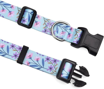 Mihqy Dog Collar with Bohemia Floral Tribal Geometric Patterns - Soft Ethnic Style Collar Adjustable for Small Medium Large Dogs(Floral Purple,XS)
