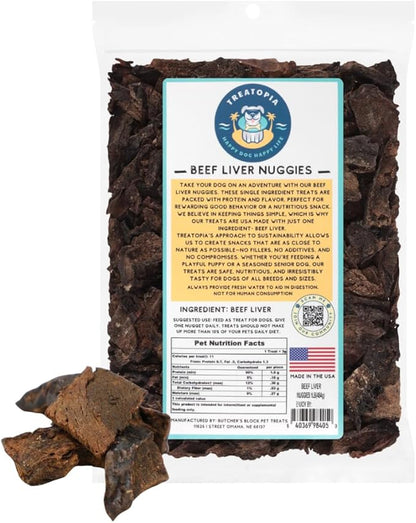 TREATOPIA Beef Liver Nuggies Dog Treats, 16 Ounce Bag - All-Natural, Sustainable, Healthy, High Protein, Hand-Trimmed, Slow-Roasted, Made in The USA, Nutritious, No Additives, No Fillers