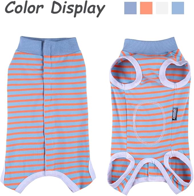 Dog Surgery Recovery Suit,Female Male Puppy Shirt,Dog Spay Neuter Onesie,E-Collar Cone Alternative,Abdominal Wound Protector,Prevent Licking Wound(Blue Orange Stripe-l)