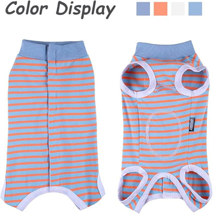 Dog Surgery Recovery Suit,Female Male Puppy Shirt,Dog Spay Neuter Onesie,E-Collar Cone Alternative,Abdominal Wound Protector,Prevent Licking Wound(Blue Orange Stripe-XL)