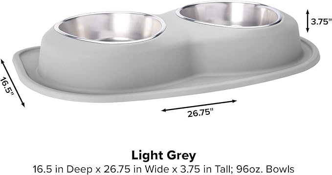 WeatherTech Double Low Pet Feeding System - Compact and Portable Dog/Cat Food and Water Station - 96 oz (12 Cups) Light Grey (DL9603LG)