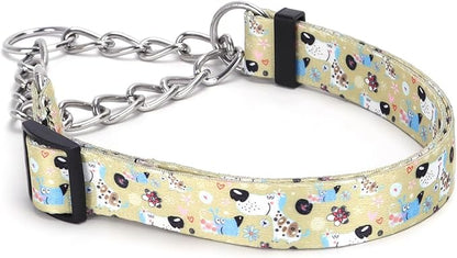 Martingale Dog Collar with Stainless Steel Chain - Limited Chain Cinch Training Collar for No Pull Training Dog - Flower Multicolor Cute Patterns - Premium No Slip Collar (HA12NO14, L)