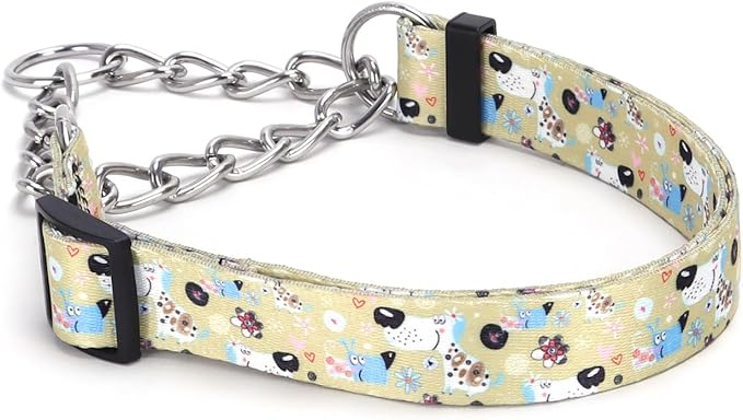 Martingale Dog Collar with Stainless Steel Chain - Limited Chain Cinch Training Collar for No Pull Training Dog - Flower Multicolor Cute Patterns - Premium No Slip Collar (HA12NO14, S)