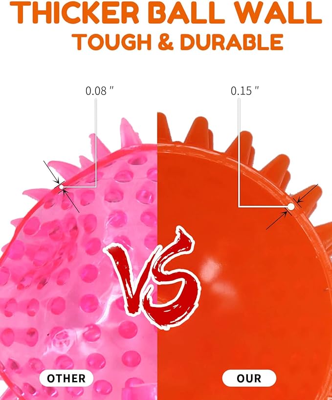 Pweituoet 4.5” Heavy Duty Squeaky Dog Balls for Medium Large Dogs, Dog Toys for Aggressive Chewers, Spike Ball Toys for Clean Teeth and Training(2 Pack)