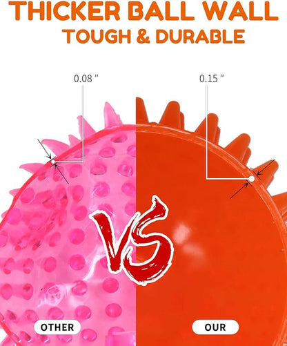 Pweituoet 4.5” Heavy Duty Squeaky Dog Balls for Medium Large Dogs, Dog Toys for Aggressive Chewers, Spike Ball Toys for Clean Teeth and Training(2 Pack)