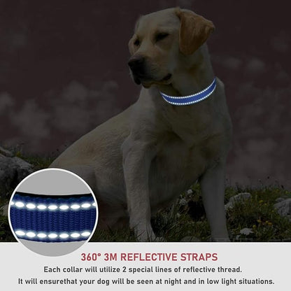 Reflective Dog Collar with Buckle Adjustable Safety Nylon Collars for Small Medium Large Dogs, Navy Blue M