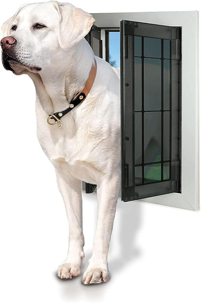 Large Swing Dog Door - Rustproof Solid Aluminum Frame - Luxury Pet Door for Wooden and Metal Doors - Lockable Security Slide Panel - Energy Efficient and Easy to Install for Interior or Exterior