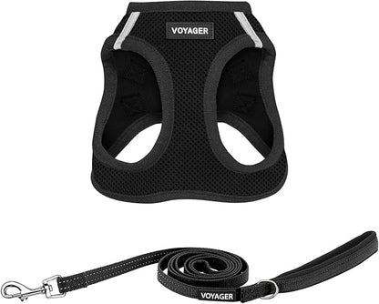 Best Pet Supplies Voyager Step-in Air All Weather Mesh Harness and Reflective Dog 5ft Leash Combo with Neoprene Handle, for Small, Medium and Large Breed Puppies - Set (Black), Small