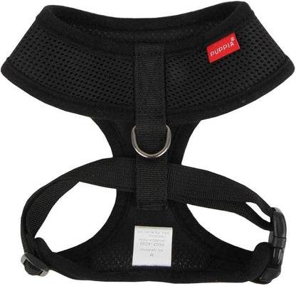 Puppia Soft Dog Harness No Choke Over-The-Head Triple Layered Breathable Mesh Adjustable Chest Belt and Quick-Release Buckle, Black, Large